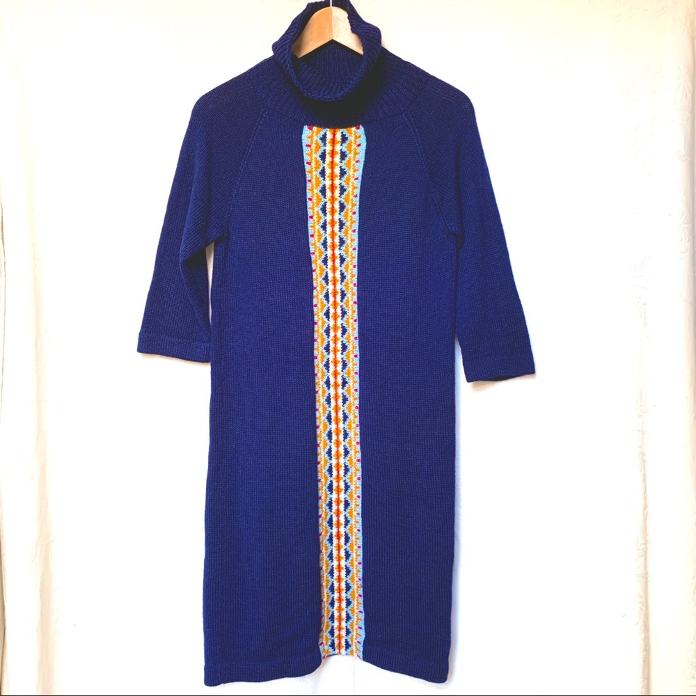 Vintage 70s turtleneck knit wool sweater dress
